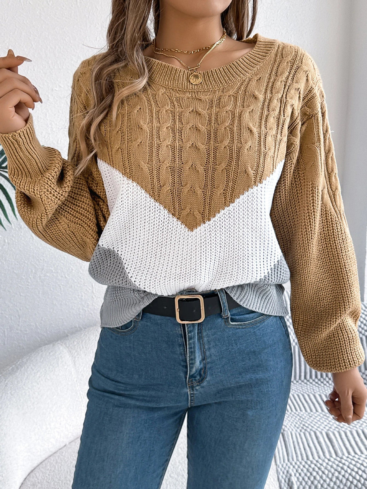 Women's Chevron Stitch Pullover, Cable-Knit Texture | Ribbed Cuffs & Hem, Polished Fit | Black, Khaki or Burgundy | S–XL