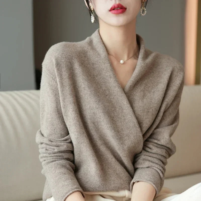 Kathryn Womens Cashmere Wrap Sweater with V-Neck