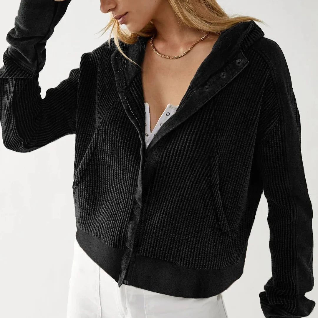 Christina Womens Cropped Zip Hoodie in Waffle Cotton