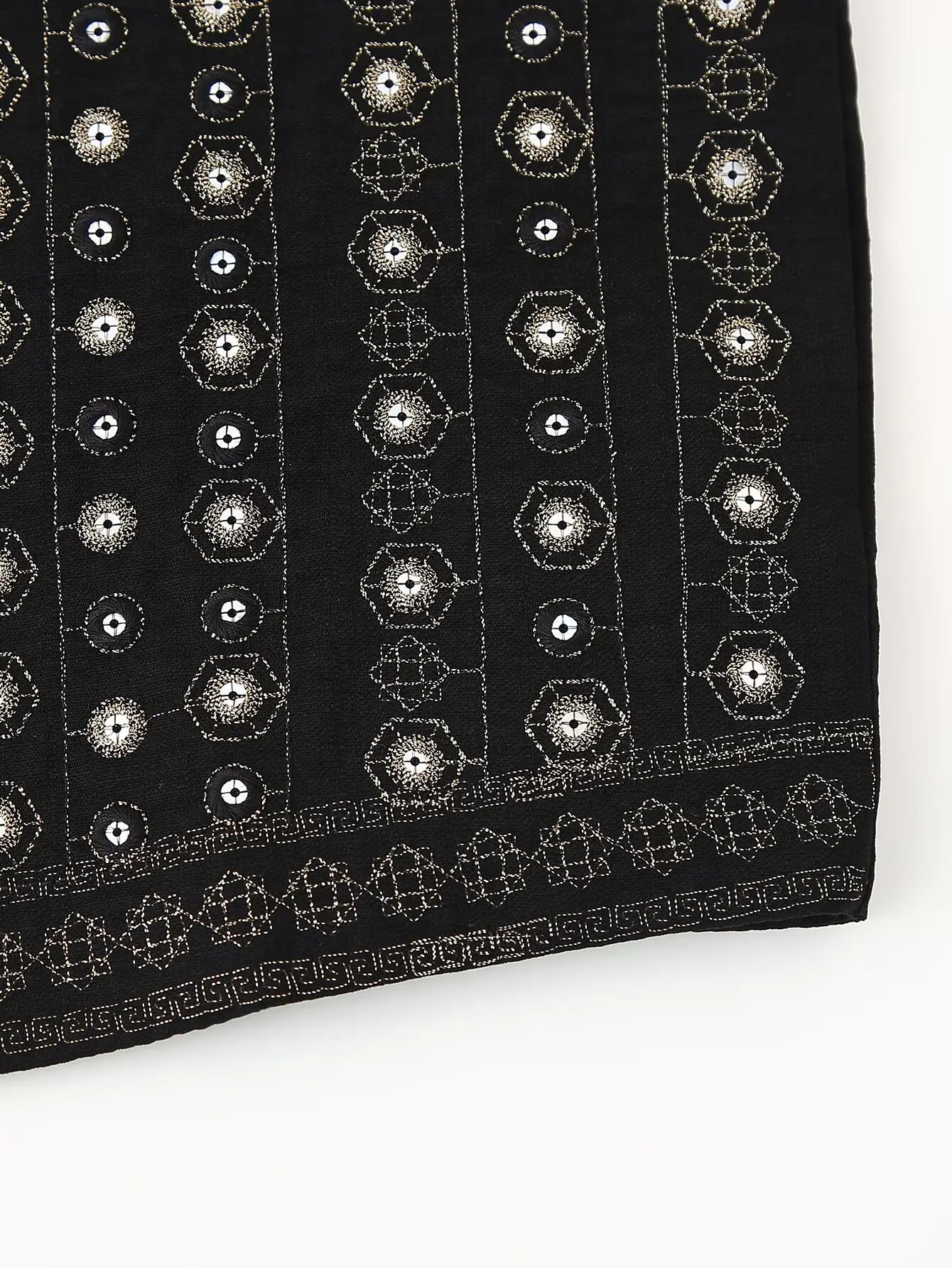 Women's Sequin-Embroidered Boho Vest, Cropped Cut | Hand-Stitched Sparkle, Open-Front Design | Black | Sizes S–L
