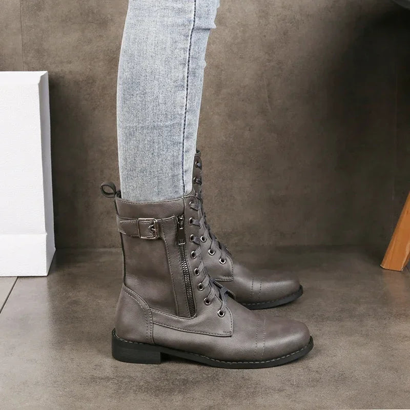 Katherine Womens Leather Lace-Up Boots with Zipper