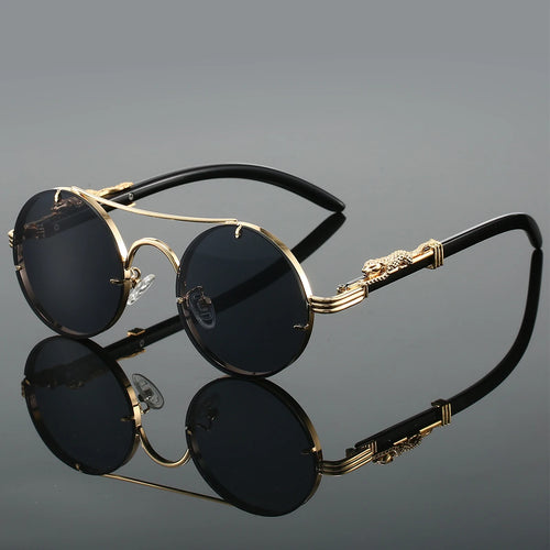 KAMMPT - Golden-Black Vintage Round Sunglasses