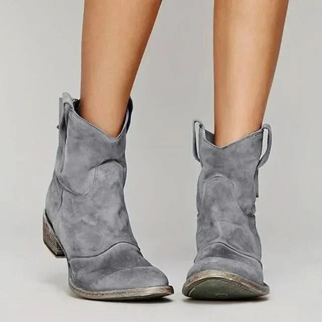 Jillian Womens Western Ankle Boots in Suede Look in Gray