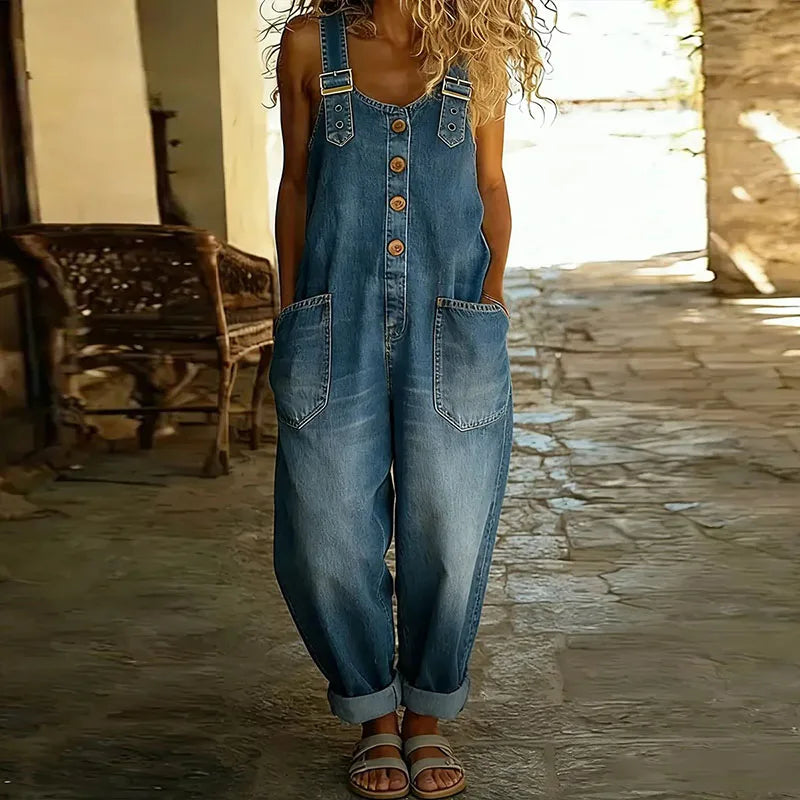 Celeste™ | Vintage Soft Denim-Look Overalls with Adjustable Straps