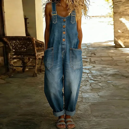 Celeste™ | Vintage Soft Denim-Look Overalls with Adjustable Straps