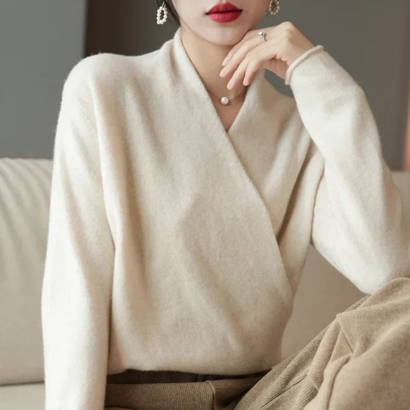 Kathryn Womens Cashmere Wrap Sweater with V-Neck