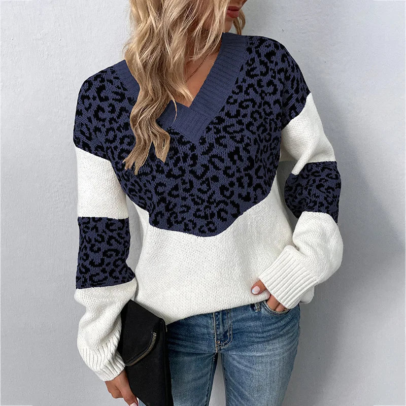 Gabriela | Women's Leopard Print V-Neck Sweater — Elegant Knit Pullover for Everyday Wear | Westmere