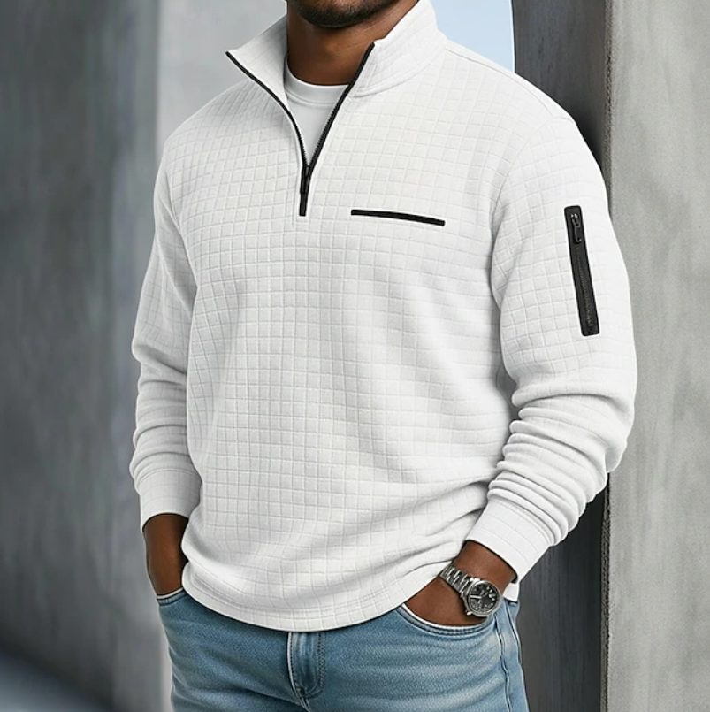 Kurt Mens Quarter-Zip Waffle Sweater in White