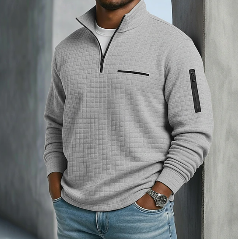 Kurt Mens Quarter-Zip Waffle Sweater in Gray