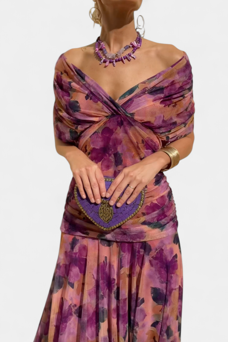 Florendra™ | Long Floral Dress V-Neck