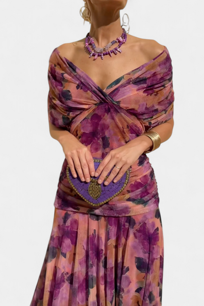 Florendra™ | Long Floral Dress V-Neck