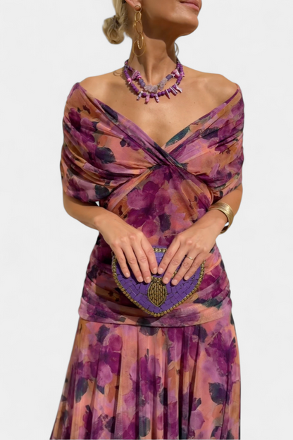 Florendra™ | Long Floral Dress V-Neck