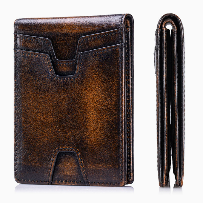 Brown leather wallet on a white background