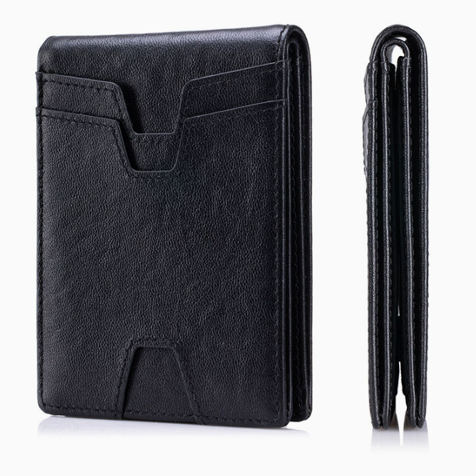 Black leather wallet with card holder on a white background