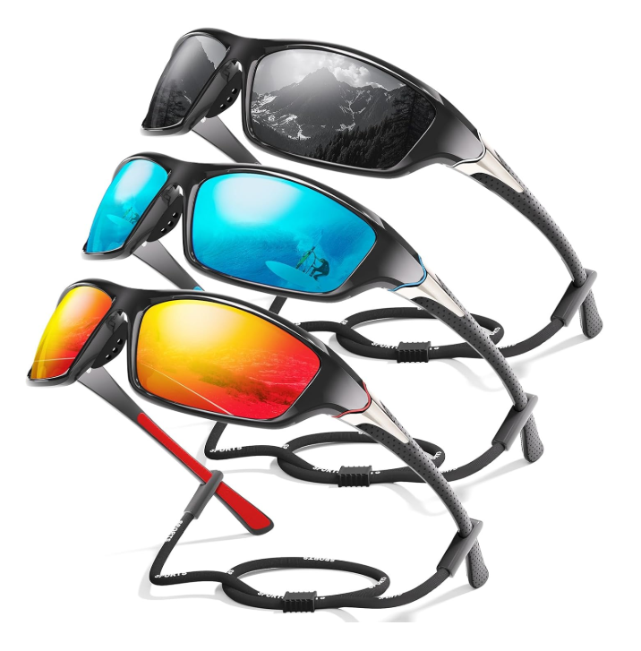 David™ | Sporty Polarized Wraparound Sunglasses 3-Pack For Men With UV Protection