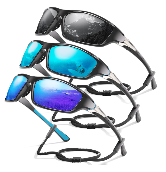 David™ | Sporty Polarized Wraparound Sunglasses 3-Pack For Men With UV Protection