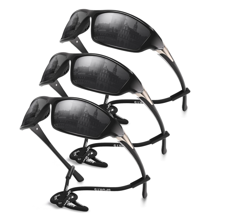 David™ | Sporty Polarized Wraparound Sunglasses 3-Pack For Men With UV Protection