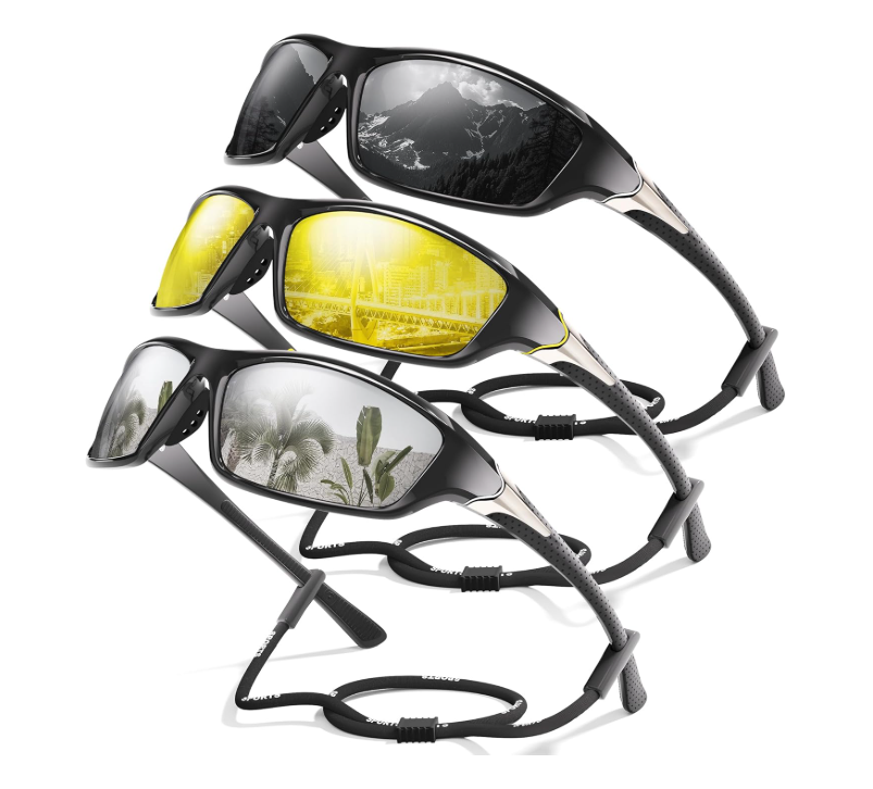 David™ | Sporty Polarized Wraparound Sunglasses 3-Pack For Men With UV Protection