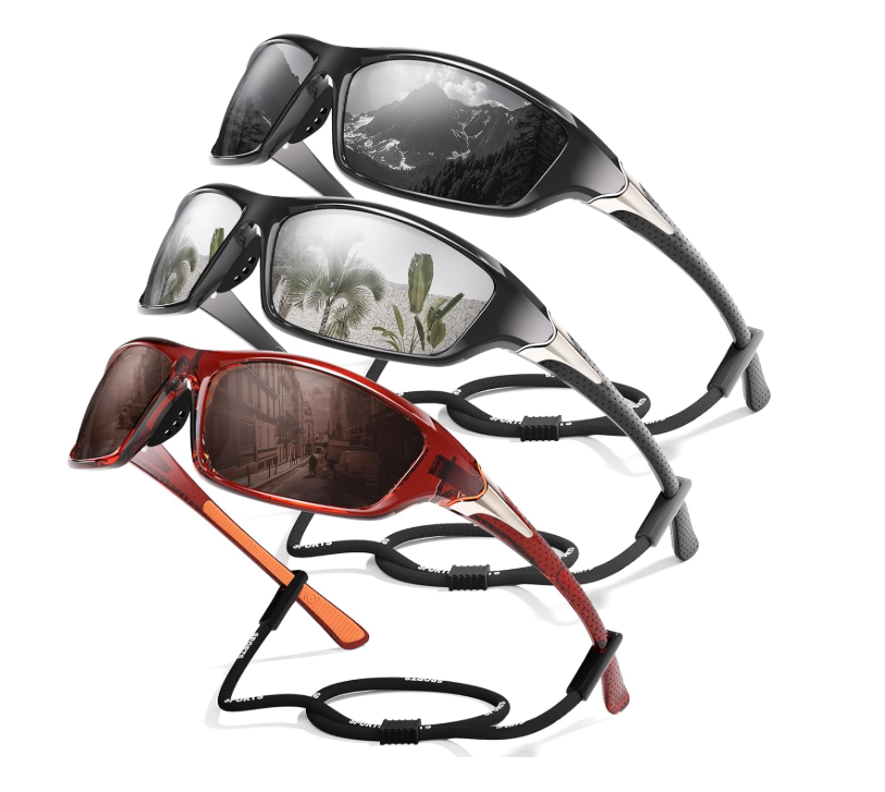 David™ | Sporty Polarized Wraparound Sunglasses 3-Pack For Men With UV Protection
