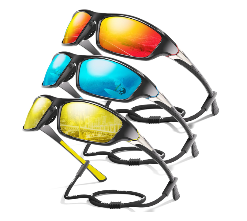 David™ | Sporty Polarized Wraparound Sunglasses 3-Pack For Men With UV Protection