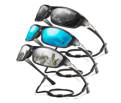 David™ | Sporty Polarized Wraparound Sunglasses 3-Pack For Men With UV Protection