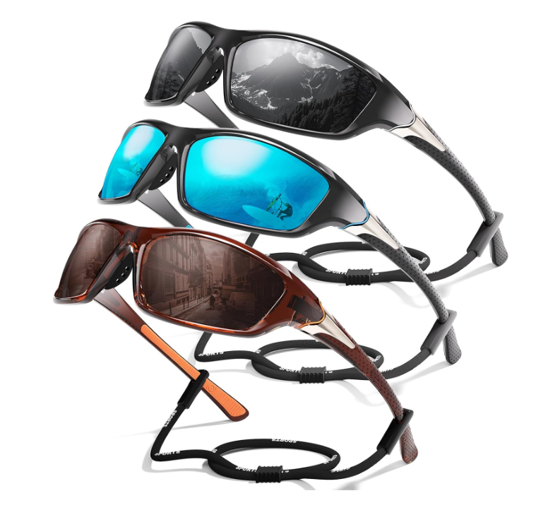 David™ | Sporty Polarized Wraparound Sunglasses 3-Pack For Men With UV Protection