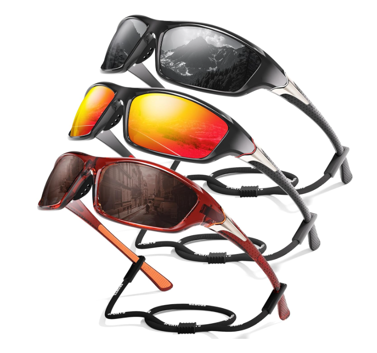 David™ | Sporty Polarized Wraparound Sunglasses 3-Pack For Men With UV Protection