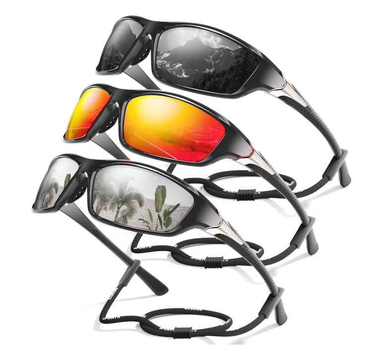 David™ | Sporty Polarized Wraparound Sunglasses 3-Pack For Men With UV Protection
