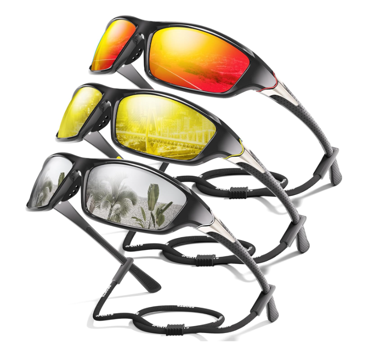 David™ | Sporty Polarized Wraparound Sunglasses 3-Pack For Men With UV Protection