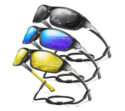 David™ | Sporty Polarized Wraparound Sunglasses 3-Pack For Men With UV Protection