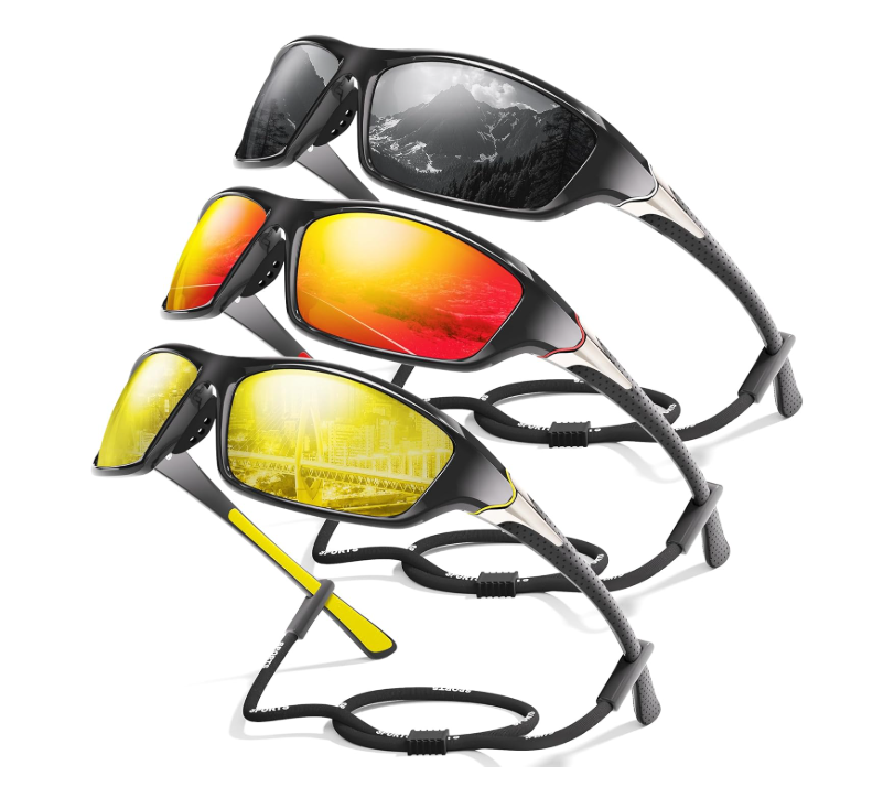 David™ | Sporty Polarized Wraparound Sunglasses 3-Pack For Men With UV Protection