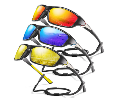 David™ | Sporty Polarized Wraparound Sunglasses 3-Pack For Men With UV Protection