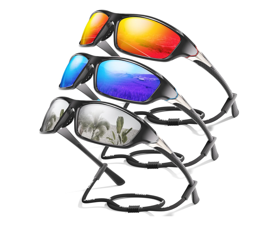 David™ | Sporty Polarized Wraparound Sunglasses 3-Pack For Men With UV Protection