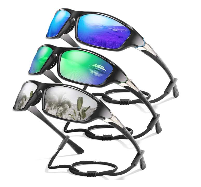 David™ | Sporty Polarized Wraparound Sunglasses 3-Pack For Men With UV Protection