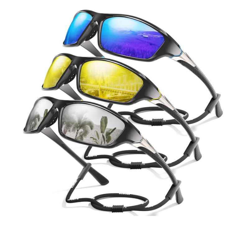 David™ | Sporty Polarized Wraparound Sunglasses 3-Pack For Men With UV Protection