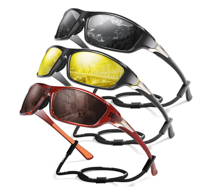 David™ | Sporty Polarized Wraparound Sunglasses 3-Pack For Men With UV Protection