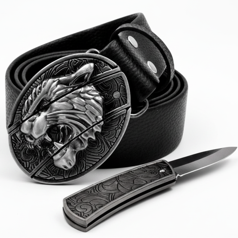 Davin™ | Men’s Punk Leather Belt with Smooth Buckle