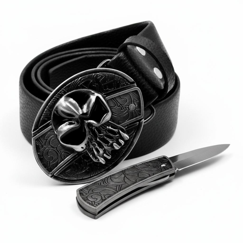Davin™ | Men’s Punk Leather Belt with Smooth Buckle