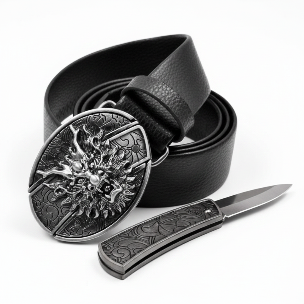 Davin™ | Men’s Punk Leather Belt with Smooth Buckle