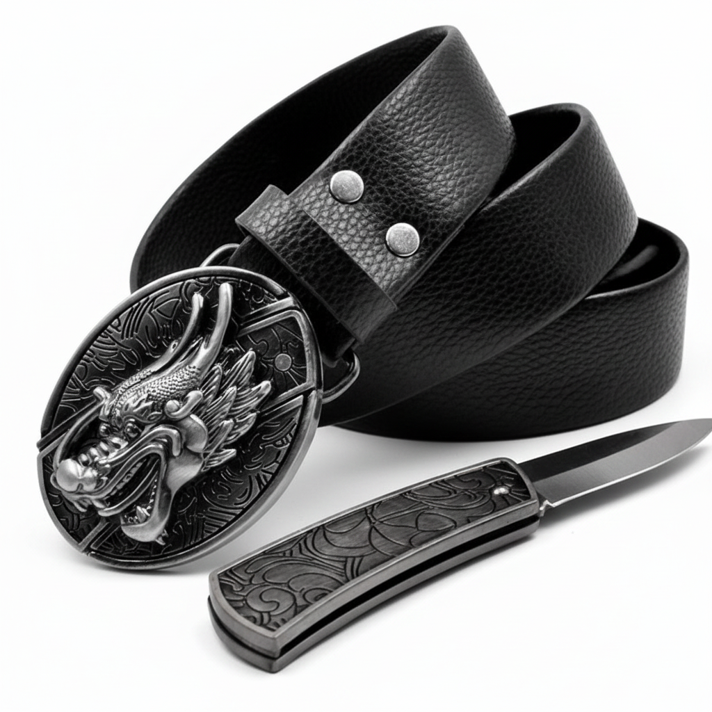 Davin™ | Men’s Punk Leather Belt with Smooth Buckle