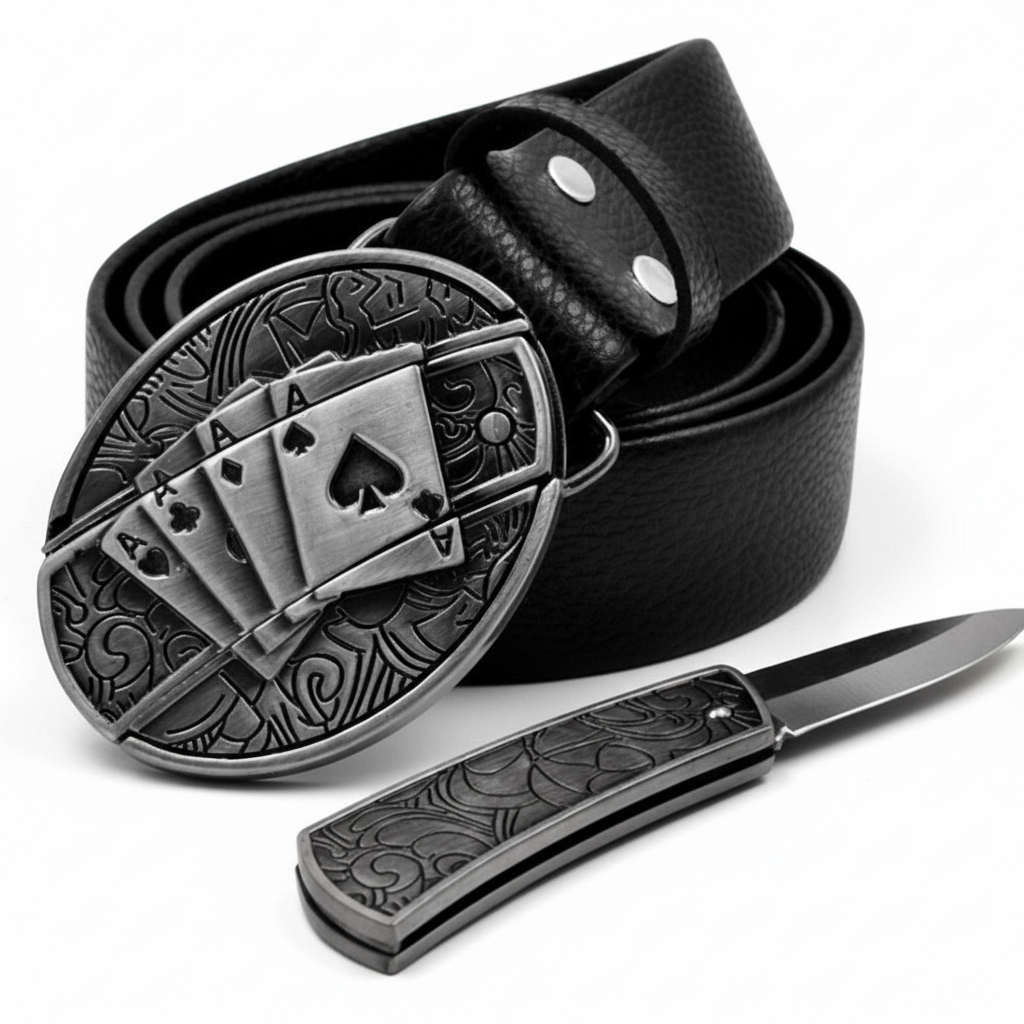 Davin™ | Men’s Punk Leather Belt with Smooth Buckle