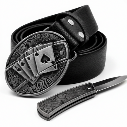 Davin™ | Men’s Punk Leather Belt with Smooth Buckle