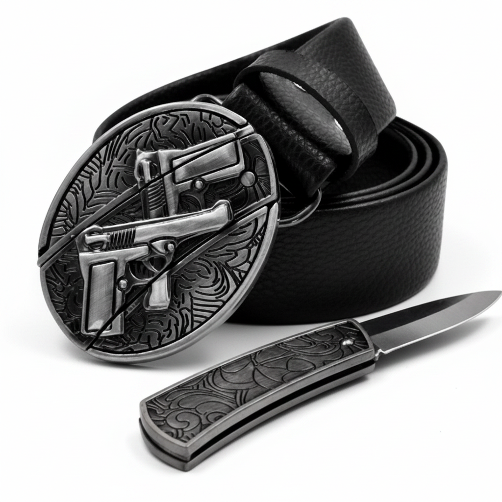 Davin™ | Men’s Punk Leather Belt with Smooth Buckle