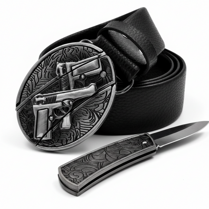 Davin™ | Men’s Punk Leather Belt with Smooth Buckle