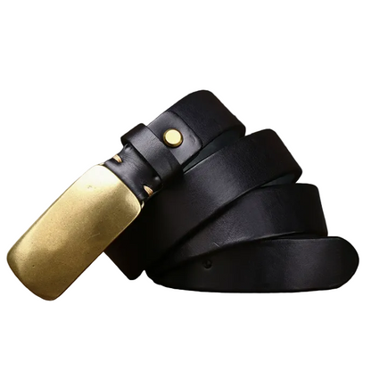 Denzel™ | Men’s 3.3CM Genuine Cowhide Leather Belt – Retro Plate Buckle
