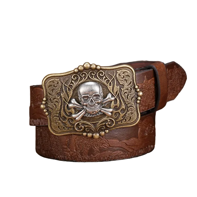 Fidel™ | Men’s Western Denim Leather Belt – Retro Plate Buckle