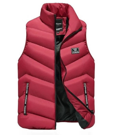 Carlton Mens Quilted Puffer Vest with Stand Collar in Red