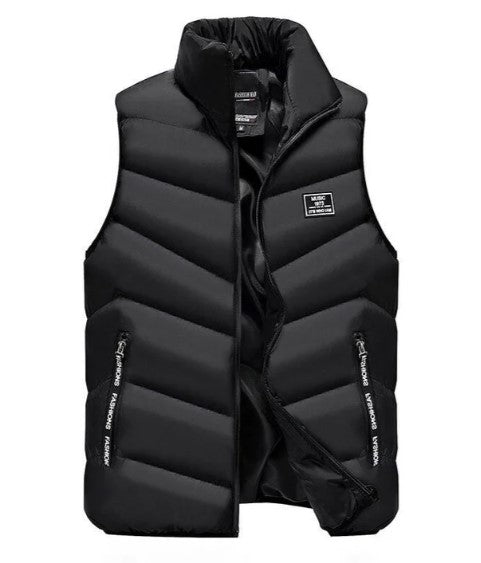 Carlton Mens Quilted Puffer Vest with Stand Collar in Black