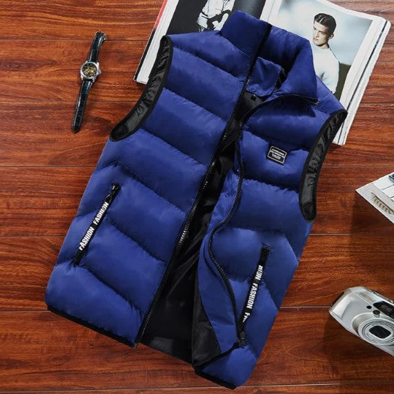 Carlton Mens Quilted Puffer Vest with Stand Collar in Blue