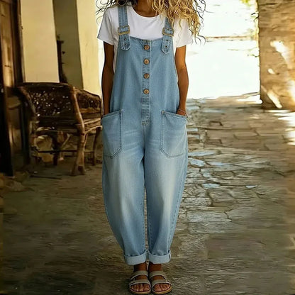 Mara™ - Vintage Soft Cotton Denim-Look Overalls with Adjustable straps